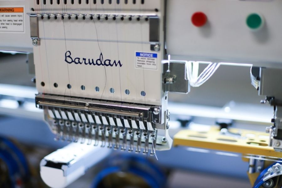 An embroidery machine is ready to start a project