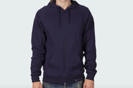 man modeling navy hoodie 
