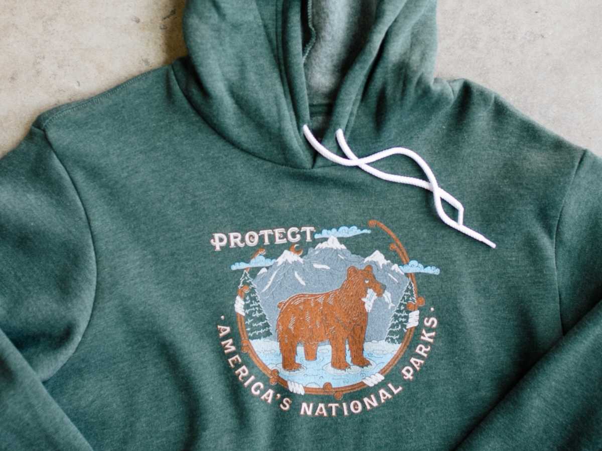 A custom printed hoodie with a National Park design.