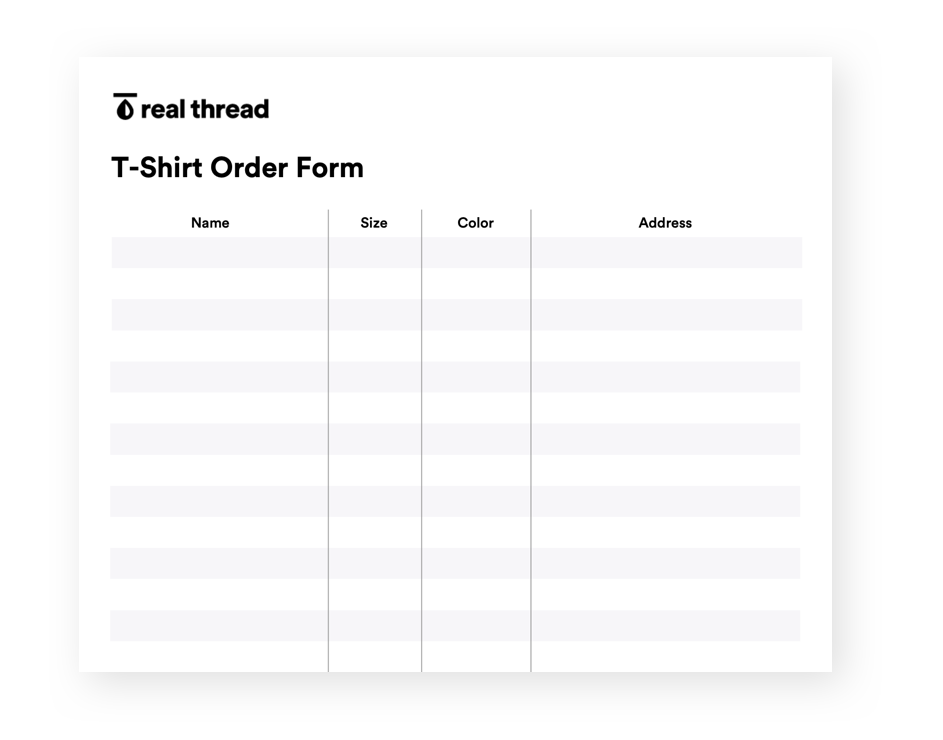 t-shirt order form