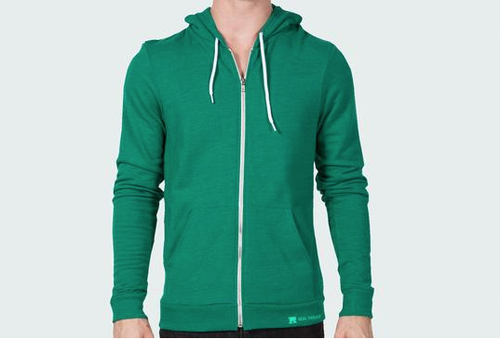 green zip up hoodie