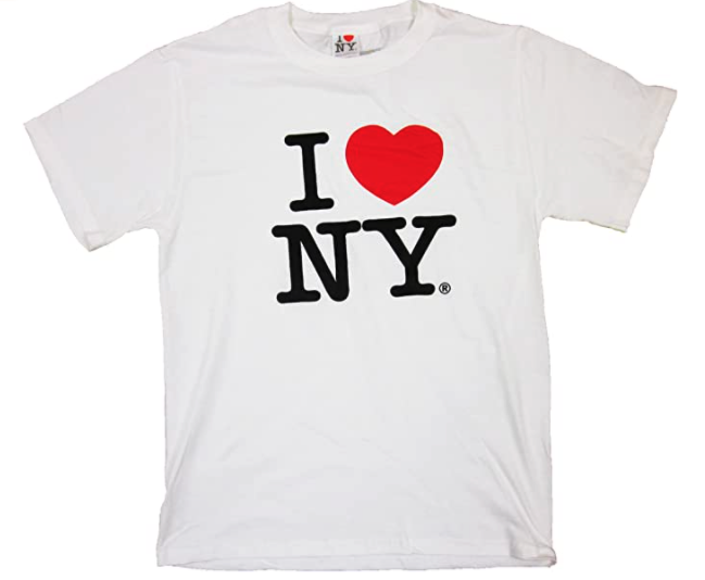 A shirt that says I heart NY, with a red heart.