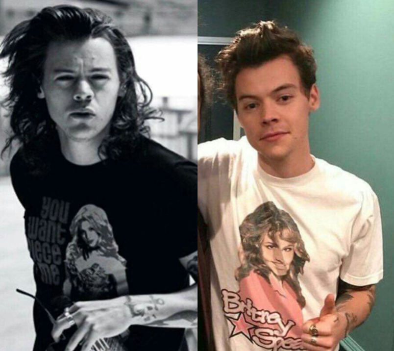 Harry Styles wears two different graphic tees. 